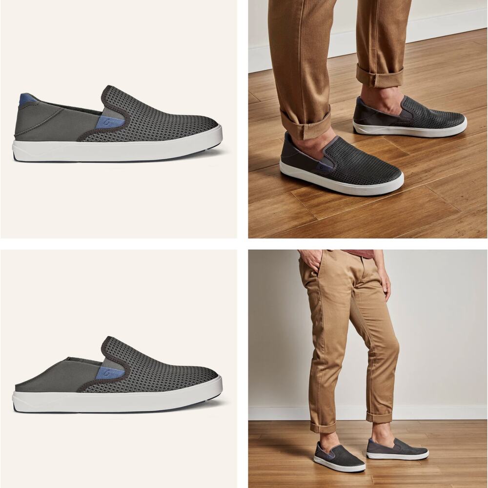 OluKai Sz 11.5 Lae‘ahi Mens Slip-On Sneaker Pavement Gray Breathable Lightweight